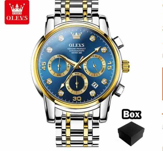 Picture of Inspired by olevs 28-89 luxury fashion stainless steel imported waterproof chronograph active wrist watch FOR mensilver black, silver blue, Two Tone, toton black, Gold, silver toton, silver