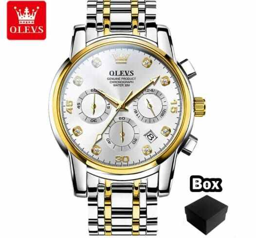 Picture of Inspired by olevs 28-89 luxury fashion stainless steel imported waterproof chronograph active wrist watch FOR mensilver black, silver blue, Two Tone, toton black, Gold, silver toton, silver