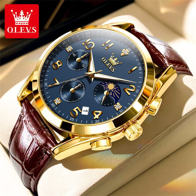 Picture of Inspired by olevs 2890 Sport Multi-function Men Wristwatches, PU Strap Waterproof Quartz Watch For Men Luminous Chronograph Little NeedleWhite, Black, Blue, Brown