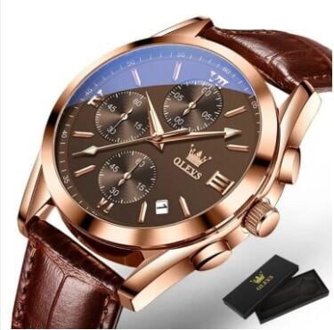 Picture of Inspired by olevs 2890 Sport Multi-function Men Wristwatches, PU Strap Waterproof Quartz Watch For Men Luminous Chronograph Little NeedleWhite, Black, Blue, Brown