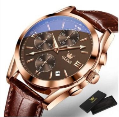 Picture of Inspired by olevs 2890 Sport Multi-function Men Wristwatches, PU Strap Waterproof Quartz Watch For Men Luminous Chronograph Little NeedleWhite, Black, Blue, Brown