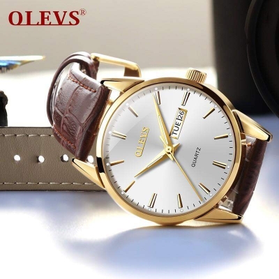 Picture of Inspired by olevs 6898 Brown PU Leather Analoge Wrist Watch For MenBlack, White, Blue