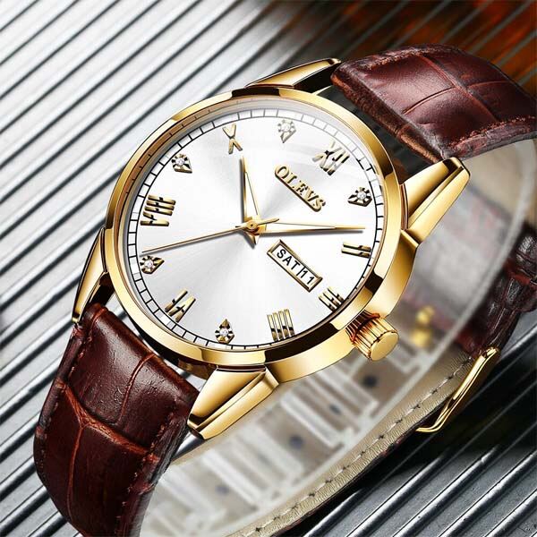 Picture of Inspired by olevs 6898 Top Brand Quartz Men Leather Strap Fashion Watch Date Watch Watch For MenWhite, Black, Brown