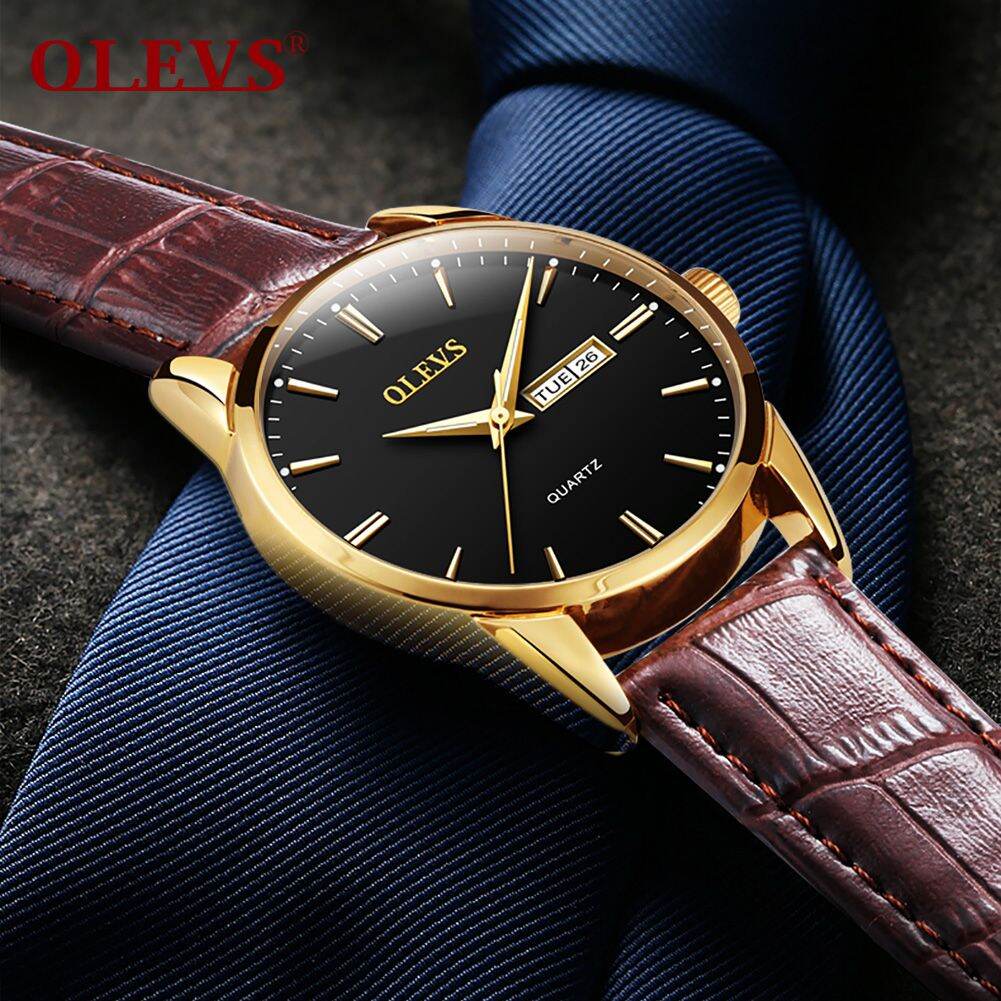 Picture of Inspired by olevs 6898 Top Brand Quartz Men Leather Strap Fashion Watch Date Watch Watch For MenWhite, Black, Brown