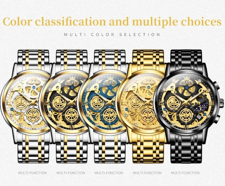 Picture of Inspired by olevs 9947 Top Luxury Brand Chronograph Stainless Steel Wrist watch For MenBlack, White black, White, Blue, Full Gold