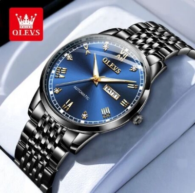 Picture of Inspired by Olevs Fashion Business 6602 Watch for Men Waterproof Stainless Steel Strap Men's Watch Silver blue, Black, black blue, full silver, toton silver white, golden white dial