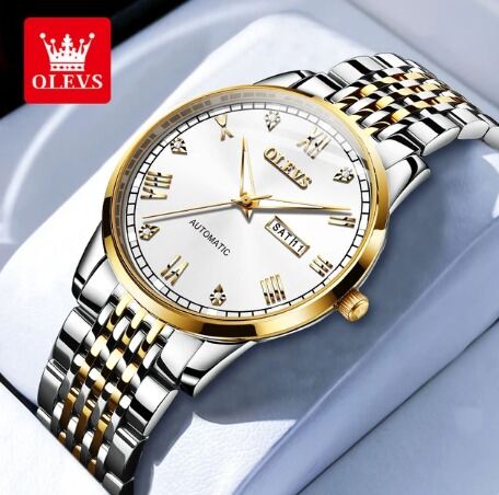 Picture of Inspired by Olevs Fashion Business 6602 Watch for Men Waterproof Stainless Steel Strap Men's Watch Silver blue, Black, black blue, full silver, toton silver white, golden white dial