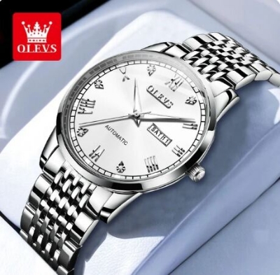 Picture of Inspired by Olevs Fashion Business 6602 Watch for Men Waterproof Stainless Steel Strap Men's Watch Silver blue, Black, black blue, full silver, toton silver white, golden white dial