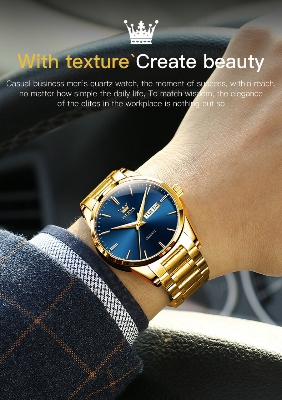 Picture of Inspired by OLEVS Fashion Men's Watch Business Classic Stainless Steel Strap Quartz Waterproof Watch For Men - 6898White, Black, Blue