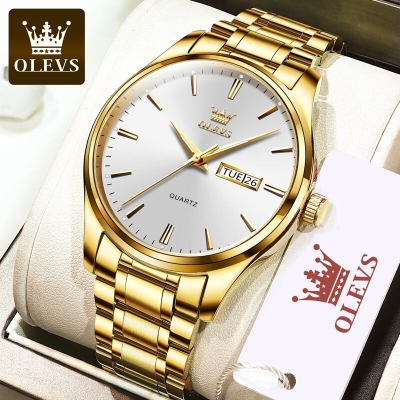 Picture of Inspired by OLEVS Fashion Men's Watch Business Classic Stainless Steel Strap Quartz Waterproof Watch For Men - 6898White, Black, Blue