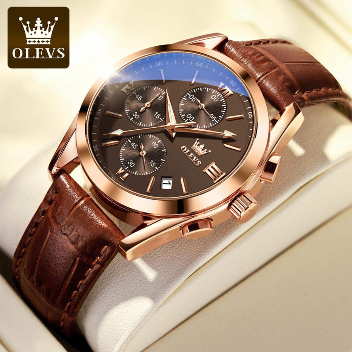 Picture of Inspired by olevs Leather Quartz Fashion Watch for MenChocolate, Black, White, Coffee, Blue