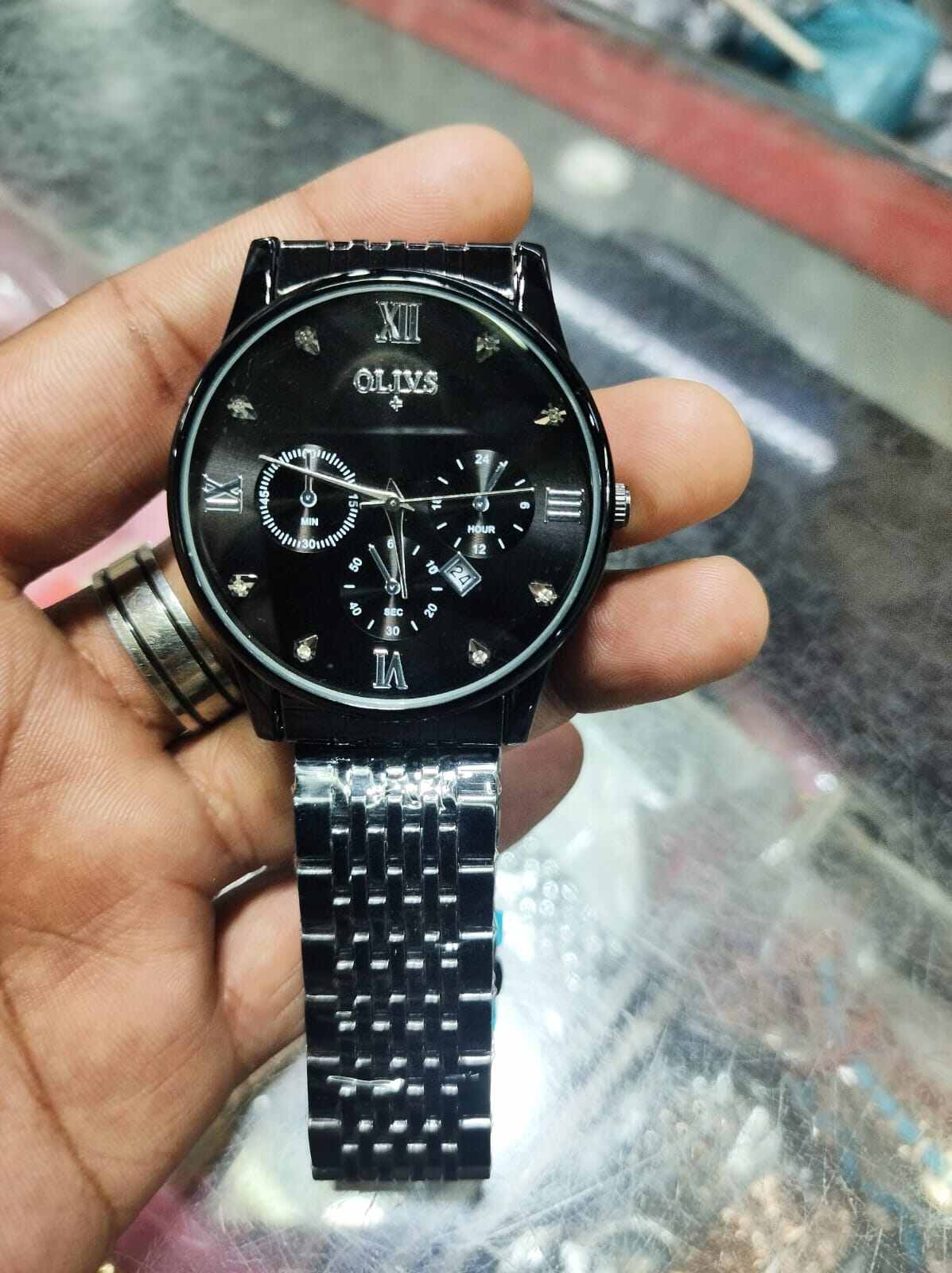 Picture of Inspired by OLi-VS Luxury Men's Watch Stainless Steel Strap Quartz Watch Casual Chronograph Luminous Waterproof Watch for Men - 2868Silver, Black, silver toton