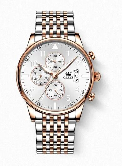 Picture of Inspired by OLi-VS Luxury Men's Watch Stainless Steel Strap Quartz Watch Casual Chronograph Luminous Waterproof Watch for Men - 2868Silver, Black, silver toton