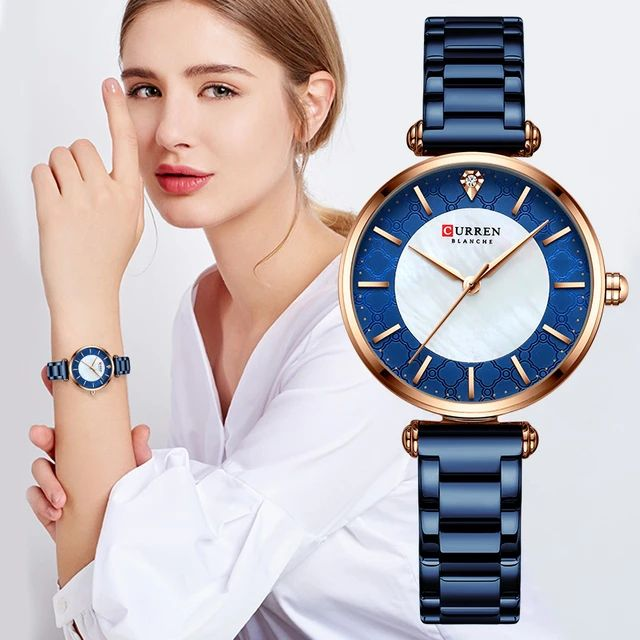 Picture of Inspired by pati chain  Watches for Women Top Brand Luxury Blue Thin Quartz Watches with Stainless Steel Strap Simple Girl ClockBlue, Pink