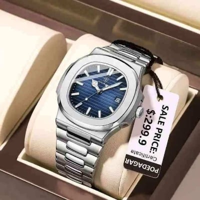 Picture of Inspired by podeghar 613 Luxury Watch Business Waterproof Male Clock Luminous Date Stainless Steel Square Quartz Men WatchBlue, Black