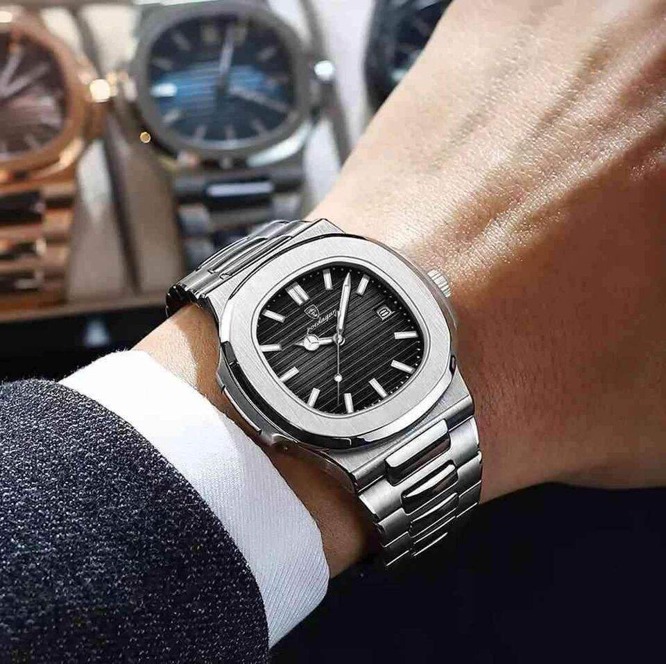 Picture of Inspired by podeghar 613 Luxury Watch Business Waterproof Male Clock Luminous Date Stainless Steel Square Quartz Men WatchBlue, Black