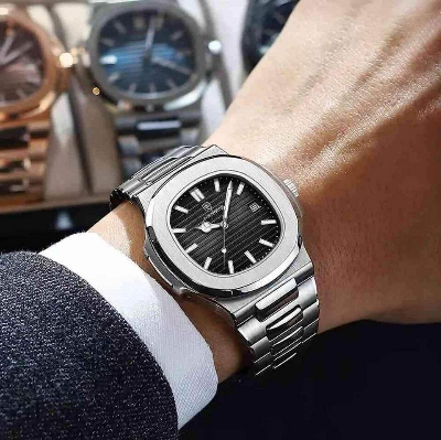 Picture of Inspired by podeghar 613 Luxury Watch Business Waterproof Male Clock Luminous Date Stainless Steel Square Quartz Men WatchBlue, Black