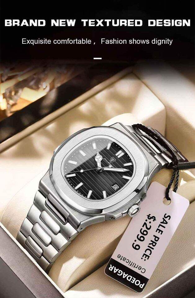 Picture of Inspired by podeghar 613 Luxury Watch Business Waterproof Male Clock Luminous Date Stainless Steel Square Quartz Men WatchBlue, Black