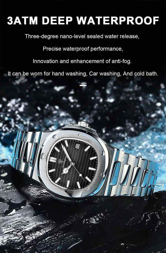 Picture of Inspired by podeghar 613 Luxury Watch Business Waterproof Male Clock Luminous Date Stainless Steel Square Quartz Men WatchBlue, Black