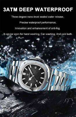 Picture of Inspired by podeghar 613 Luxury Watch Business Waterproof Male Clock Luminous Date Stainless Steel Square Quartz Men WatchBlue, Black