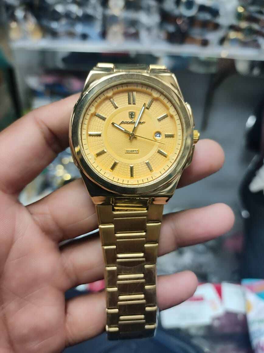 Picture of Inspired by POEDAGAR Luxury Quartz Man Wristwatch Sport Men Watches Waterproof Luminous Date Week Stainless Steel Men's Watch Male Relojtoton, gold black, Gold