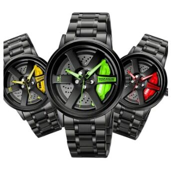Picture of Inspired by skemi 1990 Rotation Wheel Creative Fashion Men's Stainless Steel Clock - Very Comfortable And Fashionable, Easy To Cleanblack blue, black, Red light, black yellow, black white