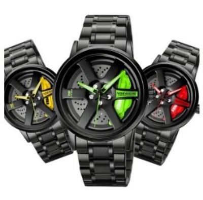 Picture of Inspired by skemi 1990 Rotation Wheel Creative Fashion Men's Stainless Steel Clock - Very Comfortable And Fashionable, Easy To Cleanblack blue, black, Red light, black yellow, black white