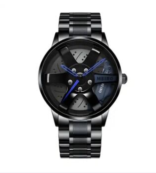 Picture of Inspired by skemi 1990 Rotation Wheel Creative Fashion Men's Stainless Steel Clock - Very Comfortable And Fashionable, Easy To Cleanblack blue, black, Red light, black yellow, black white