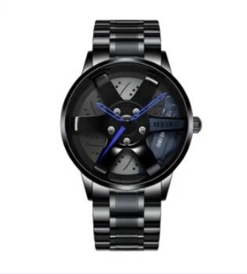Picture of Inspired by skemi 1990 Rotation Wheel Creative Fashion Men's Stainless Steel Clock - Very Comfortable And Fashionable, Easy To Cleanblack blue, black, Red light, black yellow, black white