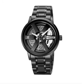 Picture of Inspired by skemi 1990 Rotation Wheel Creative Fashion Men's Stainless Steel Clock - Very Comfortable And Fashionable, Easy To Cleanblack blue, black, Red light, black yellow, black white