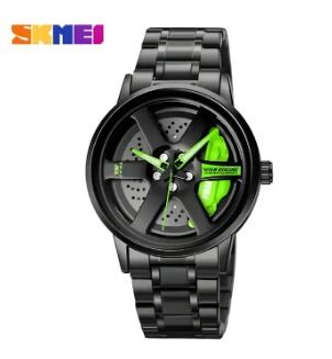 Picture of Inspired by skemi 1990 Rotation Wheel Creative Fashion Men's Stainless Steel Clock - Very Comfortable And Fashionable, Easy To Cleanblack blue, black, Red light, black yellow, black white