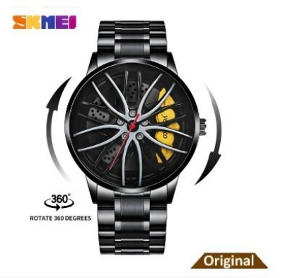 Picture of Inspired by skemi Waterproof Stainless Steel Quartz Car Wheel Rim Hub Design Men's Wrist WatchBlack, Red, White, Off White, Yellow, Green, Dark Grey, Grey