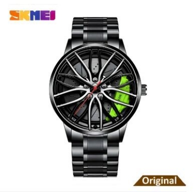 Picture of Inspired by skemi Waterproof Stainless Steel Quartz Car Wheel Rim Hub Design Men's Wrist WatchBlack, Red, White, Off White, Yellow, Green, Dark Grey, Grey