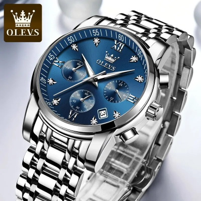 Picture of Inspired by Superlative Understated -Craftsmanship and Trendy -OLEVS 2889 Quartz Stainless Steel Strap Watch For Men- Progressively BetterBlack, Gold, Two Tone, Blue, Blue Silver