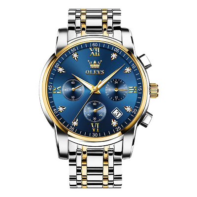 Picture of Inspired by Superlative Understated -Craftsmanship and Trendy -OLEVS 2889 Quartz Stainless Steel Strap Watch For Men- Progressively BetterBlack, Gold, Two Tone, Blue, Blue Silver