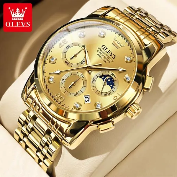 Picture of Inspired by Superlative Understated -Craftsmanship and Trendy -OLEVS 2889 Quartz Stainless Steel Strap Watch For Men- Progressively BetterBlack, Gold, Two Tone, Blue, Blue Silver
