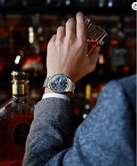 Picture of Inspried bye OLEVS Mens Watch Stainless Steel Analog Quartz Watches for Men Day Date Easy Read Diamond Waterproof Dress Luxury Classic Casual Big Face Blue/Black/Gold/Silver Roman Arabic Numerals Men's Wrist WatchBlue, Black, Silver