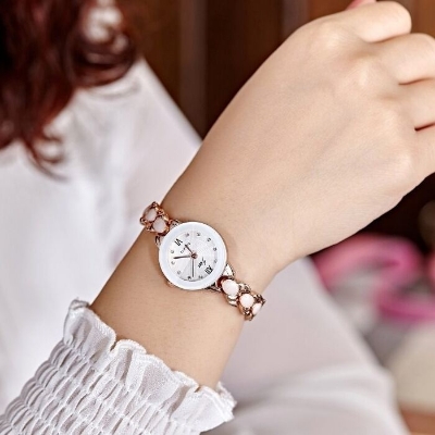 Picture of Inspried bye Rose Gold Plated Simulated Opal Rhinestone Women's Dress Bracelet Quartz Watches-White
