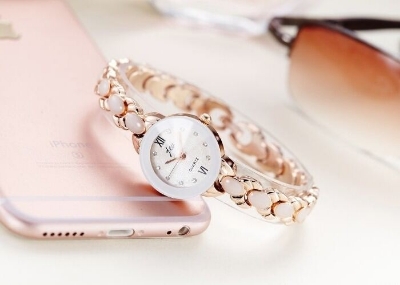 Picture of Inspried bye Rose Gold Plated Simulated Opal Rhinestone Women's Dress Bracelet Quartz Watches-White