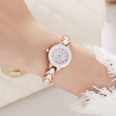 Picture of Inspried bye Rose Gold Plated Simulated Opal Rhinestone Women's Dress Bracelet Quartz Watches-White