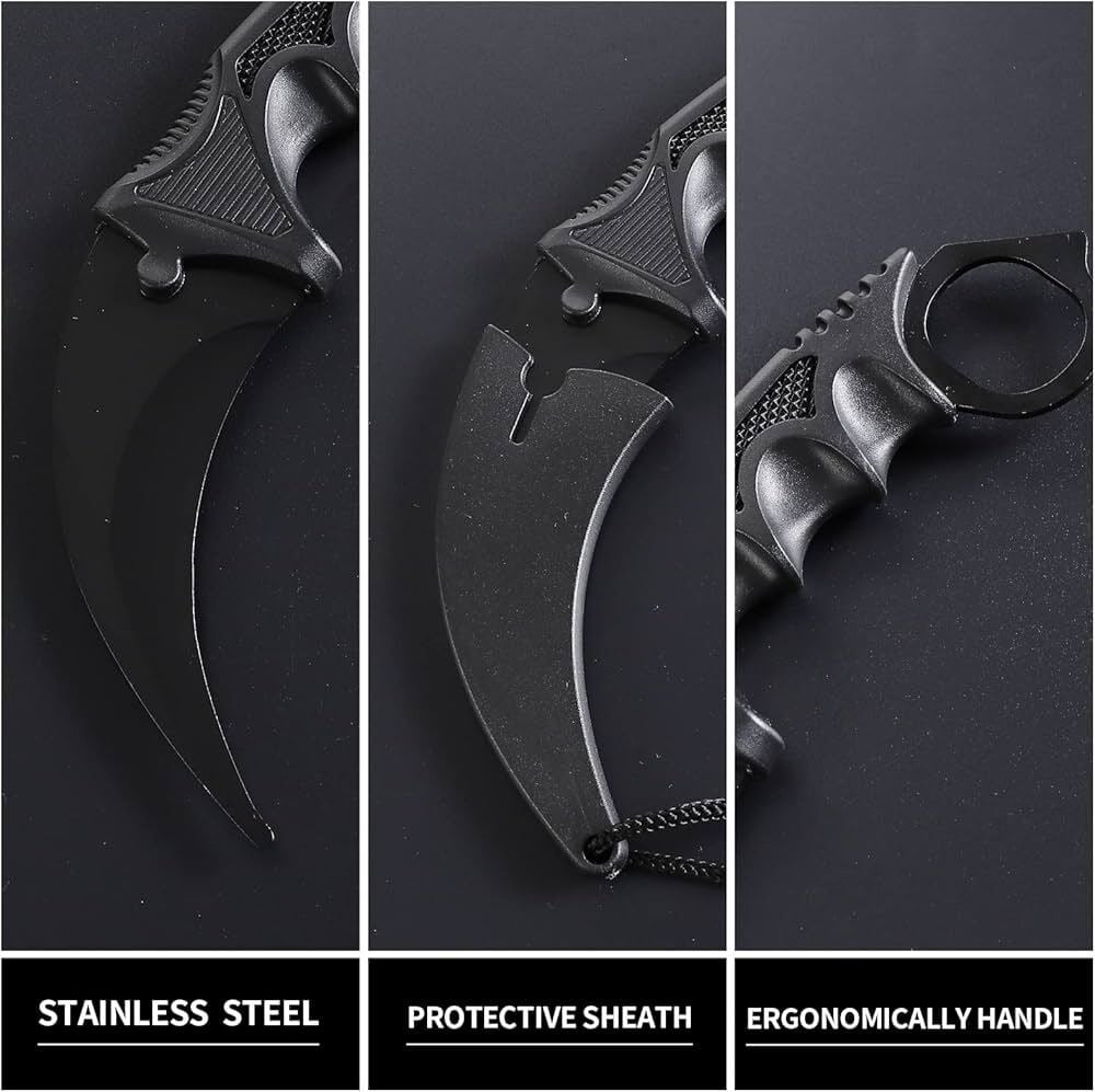 Picture of Karambit Knife Fixed Blade Knife Fixed Blade Tactical Camping Tool with Sheath and Cord for Camping Hunting-Black