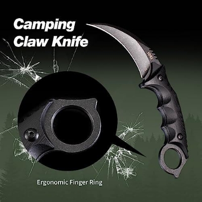 Picture of Karambit Knife Fixed Blade Knife Fixed Blade Tactical Camping Tool with Sheath and Cord for Camping Hunting-Black