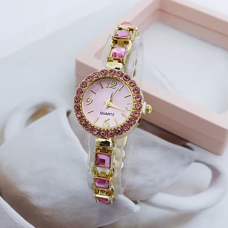 Picture of Ladies' Artificial Jade Round Dial Artificial Jade Bracelet WatchPurple, Yellow, Gold, Pink, Blue, Black, Off White, Red