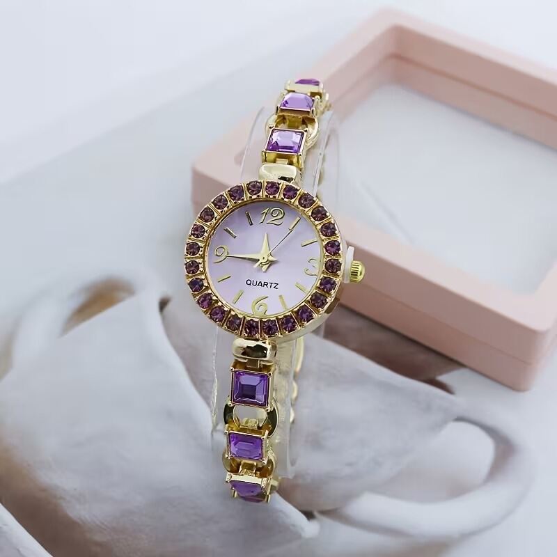 Picture of Ladies' Artificial Jade Round Dial Artificial Jade Bracelet WatchPurple, Yellow, Gold, Pink, Blue, Black, Off White, Red