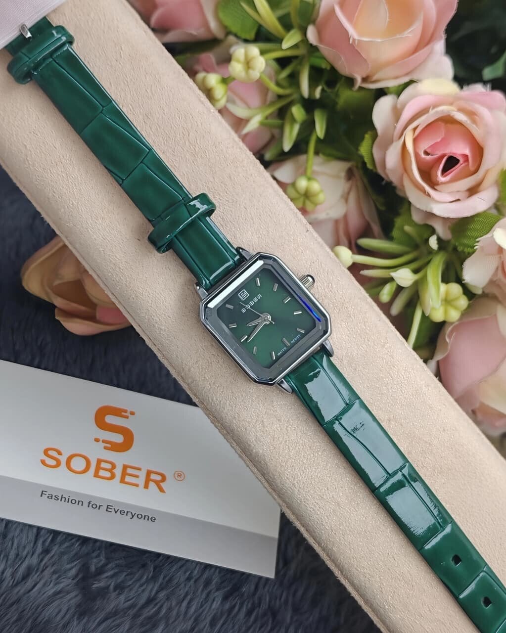 Picture of LUCKY FOX Women's Watches Square Style Green Leather Quartz Luxury Wristwatch for Women Gift for GirlfriendBlack, Green, Chocolate