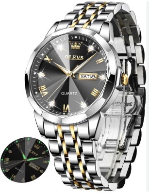 Picture of men Oli-vs 9931 New Business Quartz Watch For Men Dual Calendar Luxury Diamond Dial Waterproof Stainless Steel Strap Men Wristwatch - ঘড়ি