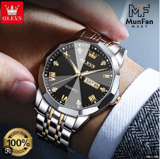 Picture of men Oli-vs 9931 New Business Quartz Watch For Men Dual Calendar Luxury Diamond Dial Waterproof Stainless Steel Strap Men Wristwatch - ঘড়ি