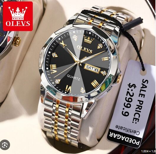 Picture of men Oli-vs 9931 New Business Quartz Watch For Men Dual Calendar Luxury Diamond Dial Waterproof Stainless Steel Strap Men Wristwatch - ঘড়ি