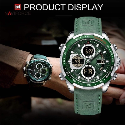 Picture of Naviforce 9197 Top Brand Luxury Pu Leather Casual Military Sport Man Wristwach Dual Time Watch - Watch For Men-Green