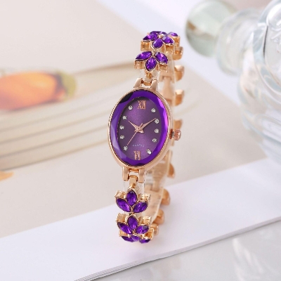 Picture of New Fashion Style Luxury Women's Watches with Rose Gold Bracelet, Stainless Steel Oval Quartz Watch with Crystals for Gifts Relogio FemininoPurple, Black, Green, Off White, Red